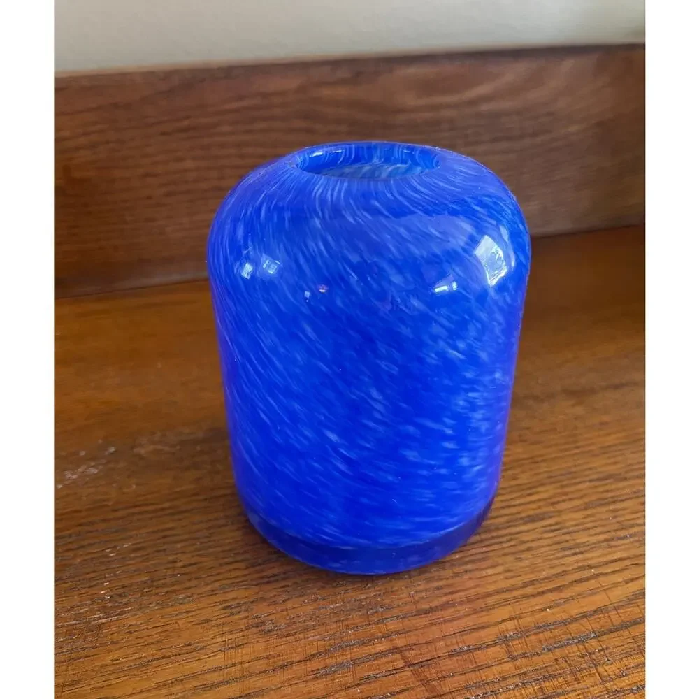 Art Glass Cobalt Blue & White Swirl Small Vase 4